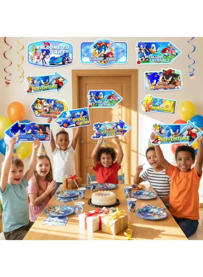 ILovhaprty Sonic Birthday Party Direction Signs Decorations, 20pcs Sonic Paper Road Sign Set with Stakes, Welcome & Game Theme Party Yard Signs for Kids Sonic Birthday Party Supplies - Image 4
